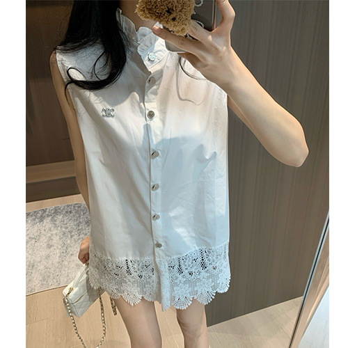 [홍콩명품.CELINE] 셀린느 25SS 로고 여성 슬리브리스 블라우스 셔츠 (화이트), BM20079, CC, 홍콩명품의류,구매대행,온라인명품