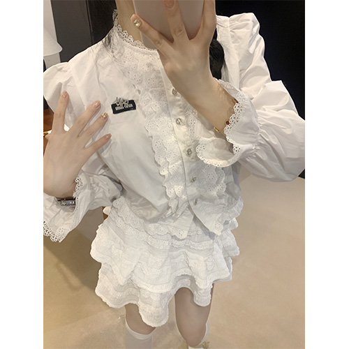 [홍콩명품,MIU MIU] 미우미우 25SS 로고 여성 블라우스 셔츠 (화이트), BM20085, CC, 홍콩명품의류,구매대행,온라인명품