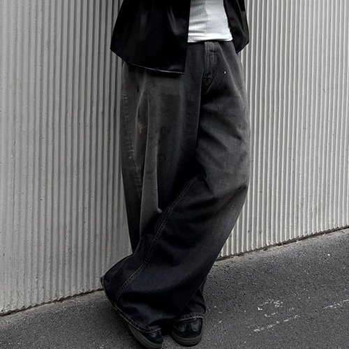 [홍콩명품.ACNE STUDIO] 아크네스튜디오 25SS 로고 워싱 오버핏 데님 팬츠 진 청바지 (블랙), BM20244, KB, 홍콩명품의류,구매대행,온라인명품