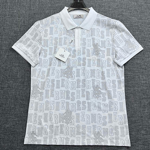 [홍콩명품.Hermes] 에르메스 25SS 로고 모노그램 카라 폴로 반팔 티셔츠 (화이트), BM20403, JQ, 홍콩명품의류,구매대행,온라인명품