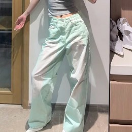 [홍콩명품.ACNE STUDIO] 아크네스튜디오 25SS 로고 여성 오버핏 워싱 데님 팬츠 진 청바지 (민트), BM20454, 13C, 홍콩명품의류,구매대행,온라인명품