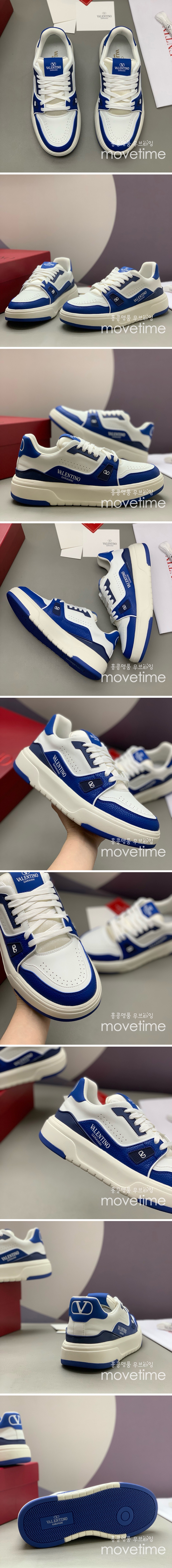 [홍콩명품.Valentino] 발렌티노 25SS 로고 남여 레더 가죽 스니커즈 운동화 (화이트-블루), SE4751, PMD, 명품스니커즈,운동화,구두,로퍼,하이탑,신발