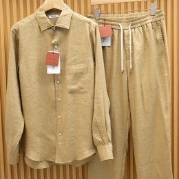 [홍콩명품.Loro Piana] 로로피아나 25SS 로고 린넨 남방 셔츠 + 팬츠 바지 상하의 세트 (카라멜), BM20503, B&G, 홍콩명품의류,구매대행,온라인명품