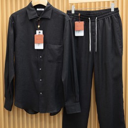 [홍콩명품.Loro Piana] 로로피아나 25SS 로고 린넨 남방 셔츠 + 팬츠 바지 상하의 세트 (블랙), BM20504, B&G, 홍콩명품의류,구매대행,온라인명품