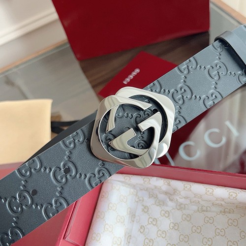 [홍콩명품.Gucci] 구찌 25SS 로고 패턴 레더 가죽 벨트 (블랙-은장), 4.0cm, BT1436, JX, 명품레플리카,인터넷쇼핑몰,남자명품,해외직구