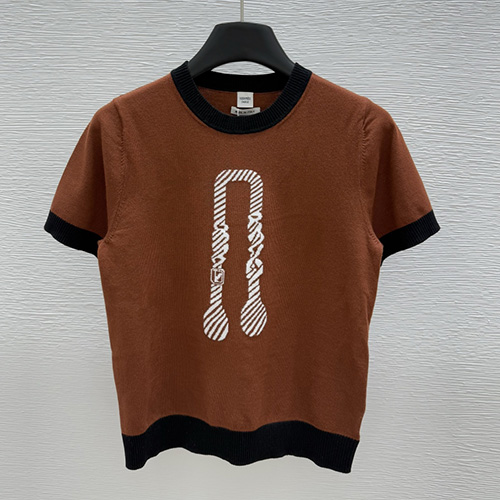 [홍콩명품.Hermes] 에르메스 25SS 로고 여성 니트 반팔 티셔츠 (3컬러), BM20597, GBG, 홍콩명품의류,구매대행,온라인명품