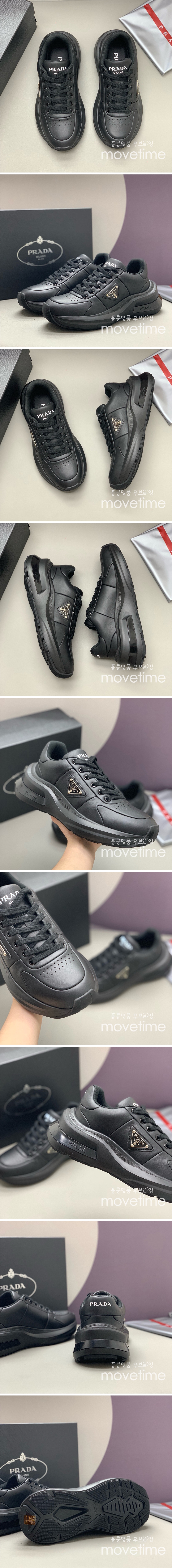 [홍콩명품,PRADA] 프라다 25SS 삼각로고 레더 가죽 스니커즈 운동화 (블랙), SE4789, PMD, 명품스니커즈,운동화,구두,로퍼,하이탑,신발