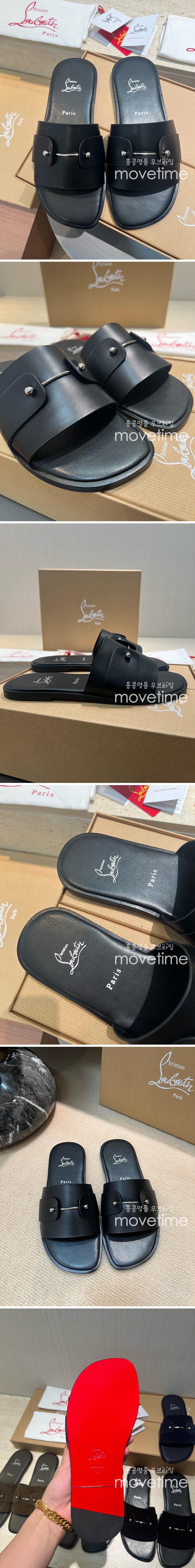 [홍콩명품.Christian Louboutin] 크리스챤루부탱 25SS 로고 레더 가죽 샌들 슬리퍼 (블랙), SE4898, S2, 명품스니커즈,운동화,구두,로퍼,하이탑,신발