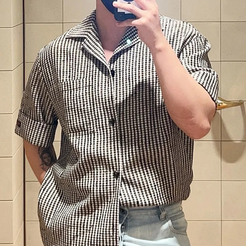 [홍콩명품.BOTTEGA VENETA] 보테가베네타 25SS 로고 패턴 울 반팔 남방 셔츠 (화이트-블랙), BM20731, KB, 홍콩명품의류,구매대행,온라인명품