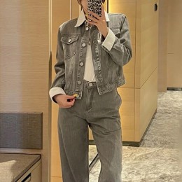 [홍콩명품.CHANEL] 샤넬 25SS 로고 여성 데님 자켓 + 오버핏 데님 팬츠 진 청바지 상하의 세트 (그레이), BM20773, PG, 홍콩명품의류,구매대행,온라인명품
