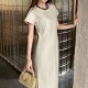 [홍콩명품,PRADA] 프라다 25SS 삼각로고 여성 데님 반팔 원피스 (아이보리), BM20774, TBG, 홍콩명품의류,구매대행,온라인명품