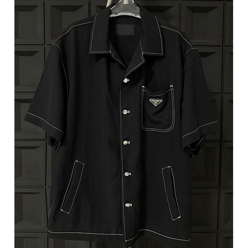 [명품레플리카,PRADA] 프라다 25SS 삼각로고 데님 반팔 남방 셔츠 (블랙), BM20853, X2, 홍콩명품의류,구매대행,온라인명품