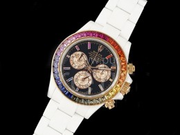 [홍콩명품시계.ROLEX] 로렉스 롤렉스 데이토나 화이트 세라믹 케이스 레인바우 다이아몬드 베젤 블랙 다이얼