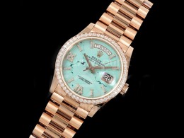[홍콩명품. ROLEX] 로렉스 롤렉스 데이데이트 36mm 로즈골드 다이아몬드 베젤 Turquoise 다이얼