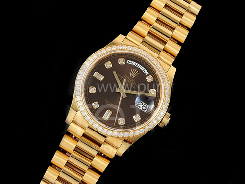 [홍콩명품. ROLEX] 로렉스 롤렉스 데이데이트 36mm 옐로우골드 다이아몬드 베젤 브라운 다이얼