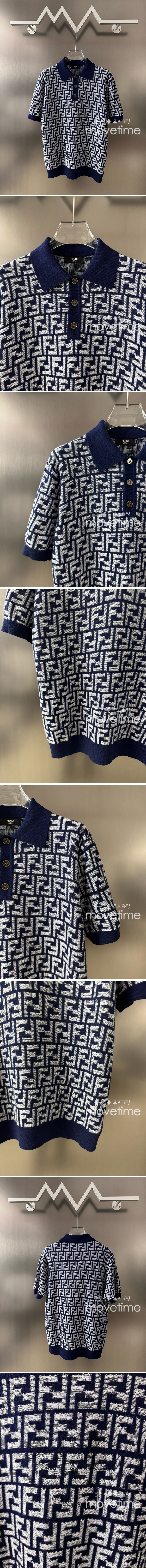 [홍콩명품,FENDI] 펜디 25SS 로고 FF패턴 카라 폴로 니트 반팔 티셔츠 (네이비), BM20905, JU, 홍콩명품의류,구매대행,온라인명품