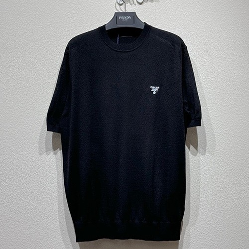 [홍콩명품,PRADA] 프라다 25SS 로고 자수 니트 반팔 티셔츠 (2컬러), BM20927, KB, 홍콩명품의류,구매대행,온라인명품