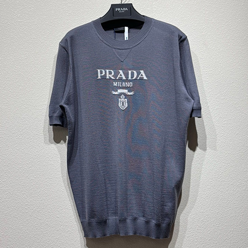 [홍콩명품,PRADA] 프라다 25SS 로고 니트 반팔 티셔츠 (2컬러), BM20928, KB, 홍콩명품의류,구매대행,온라인명품