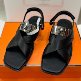 [홍콩명품.Hermes] 에르메스 25SS 로고 여성 레더 가죽 샌들 슬리퍼 (블랙-은장), SE4949, H3, 명품스니커즈,운동화,구두,로퍼,하이탑,신발