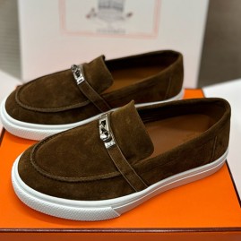 [홍콩명품.Hermes] 에르메스 25SS 로고 레더 가죽 로퍼 (브라운-은장), SE4971, H3, 명품스니커즈,운동화,구두,로퍼,하이탑,신발