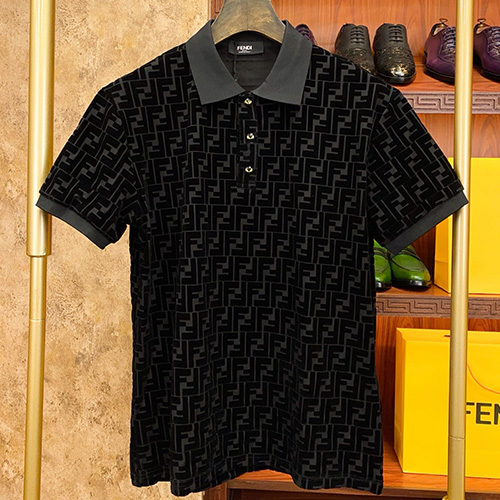 [홍콩명품,FENDI] 펜디 25SS 로고 FF패턴 카라 폴로 반팔 티셔츠 (블랙), BM21059, S1F, 홍콩명품의류,구매대행,온라인명품