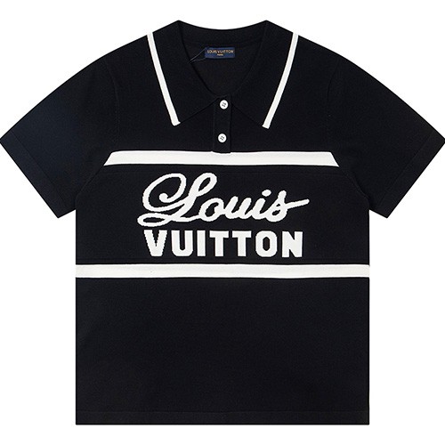 [홍콩명품.LOUIS VUITTON] 루이비통 25SS 로고 카라 폴로 니트 반팔 티셔츠 (블랙), BM21078, S1F, 홍콩명품의류,구매대행,온라인명품