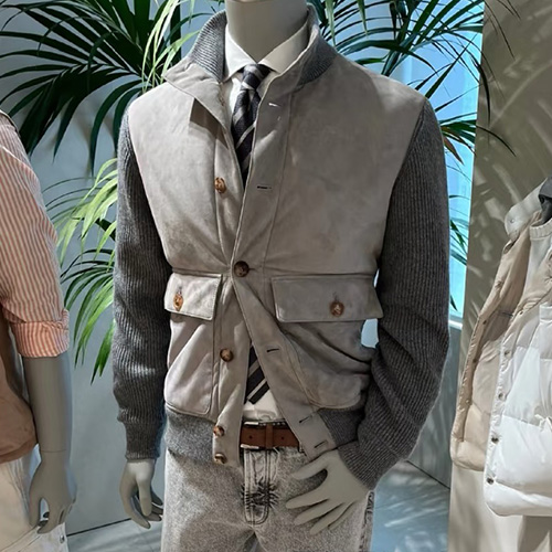 [홍콩명품.Brunello Cucinelli ] 브루넬로 쿠치넬리 25SS 로고 터틀넥 레이어드 봄버 자켓 (베이지-그레이), BM21105, TOM, 홍콩명품의류,구매대행,온라인명품