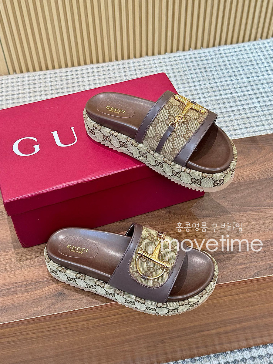 [홍콩명품.Gucci] 구찌 25SS 로고 여성 GG수프림 레더 가죽 5.5cm 슬리퍼 (카라멜), SE5180, GHS, 명품스니커즈,운동화,구두,로퍼,하이탑,신발