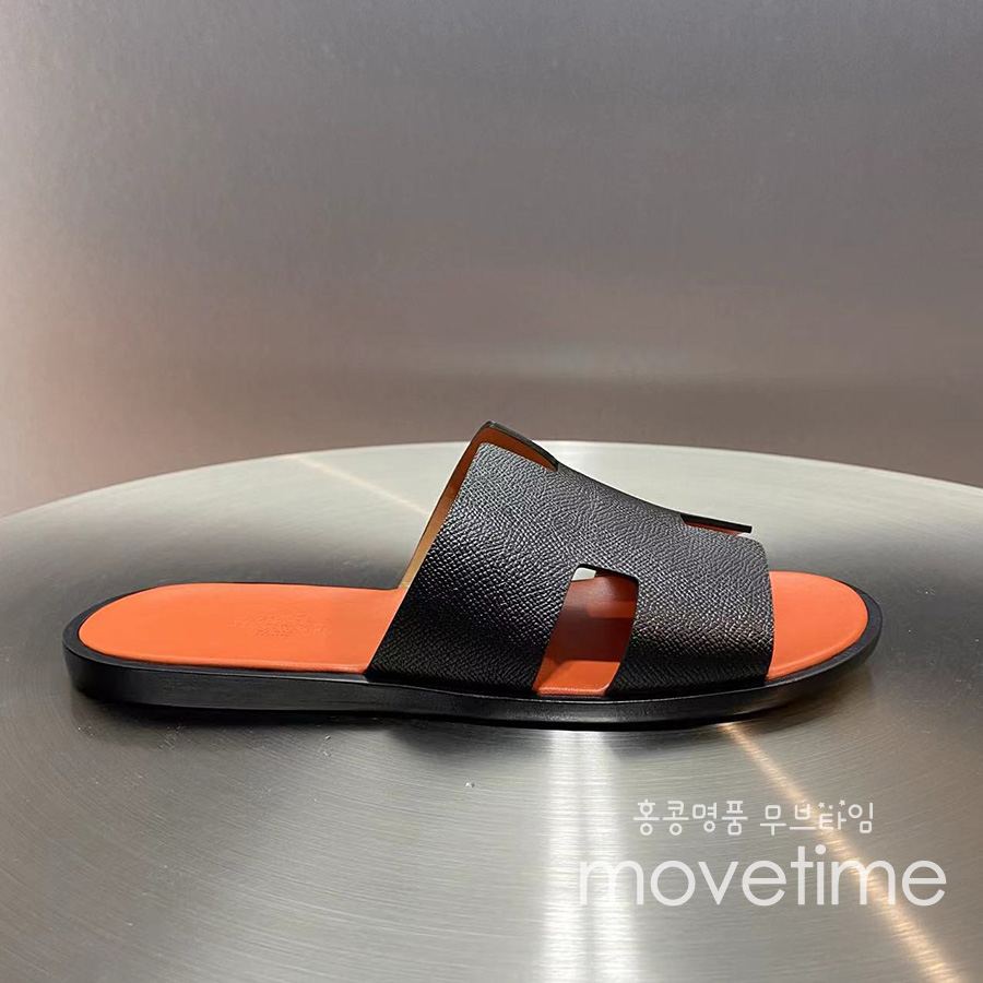 [홍콩명품.Hermes] 에르메스 25SS 로고 이즈미르 레더 가죽 슬리퍼 (블랙-오렌지), SE5231, GHS, 명품스니커즈,운동화,구두,로퍼,하이탑,신발