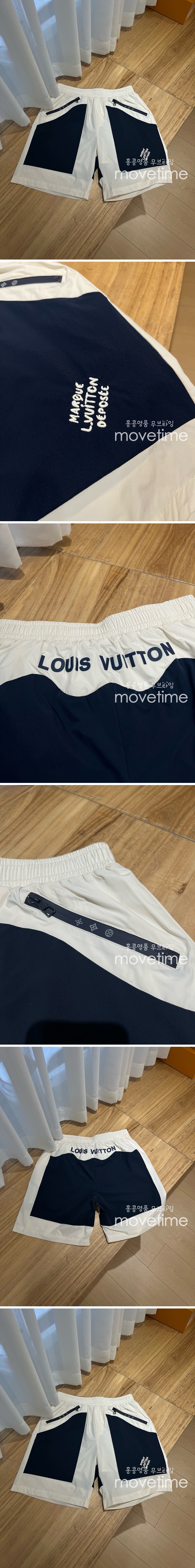 [명품레플리카.LOUIS VUITTON] 루이비통 25SS 로고 자수 쇼츠 반바지 (화이트-네이비), BM21151, G5, 홍콩명품의류,구매대행,온라인명품