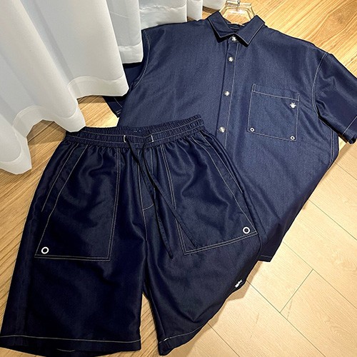 [명품레플리카,Christian Dior] 디올 25SS 로고 자수 데님 반팔 남방 셔츠 + 데님 쇼츠 반바지 상하의 세트, BM21164, G5, 홍콩명품의류,구매대행,온라인명품