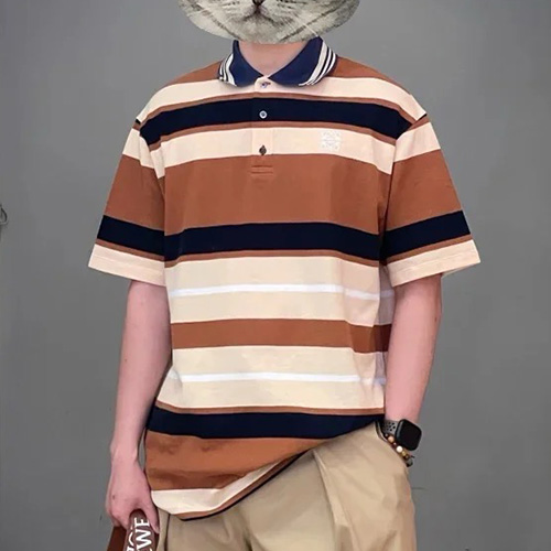 [명품레플리카.LOEWE] 로에베 25SS 로고 스트라이프 카라 폴로 반팔 티셔츠 (브라운), BM21199, KB, 홍콩명품의류,구매대행,온라인명품