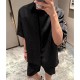 [명품레플리카,FENDI] 펜디 25SS 로고 패턴 나일론 반팔 남방 셔츠 +  쇼츠 반바지 상하의 세트 (블랙), BM21221, KB, 홍콩명품의류,구매대행,온라인명품