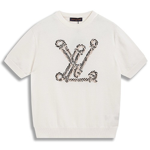 [홍콩명품.LOUIS VUITTON] 루이비통 25SS 로고 그래픽 니트 반팔 티셔츠 (화이트), BM21374, JU, 명품레플리카,미러급,온라인쇼핑몰사이트