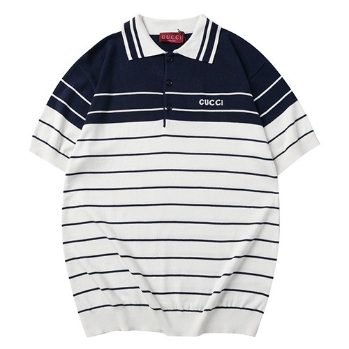 [홍콩명품.Gucci] 구찌 25SS 로고 스트라이프 카라 폴로 니트 반팔 티셔츠 (화이트), BM21377, JU, 명품레플리카,미러급,온라인쇼핑몰사이트