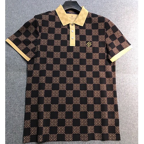 [홍콩명품.LOUIS VUITTON] 루이비통 25SS 로고 다미에 모노그램 카라 폴로 반팔 티셔츠 (브라운), BM21398, JQ, 명품레플리카,미러급,온라인쇼핑몰사이트