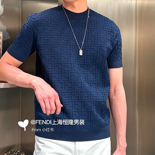 [홍콩명품,FENDI] 펜디 25SS 로고 패턴 니트 반팔 티셔츠 (2컬러), BM21445, JU, 명품레플리카,미러급,온라인쇼핑몰사이트