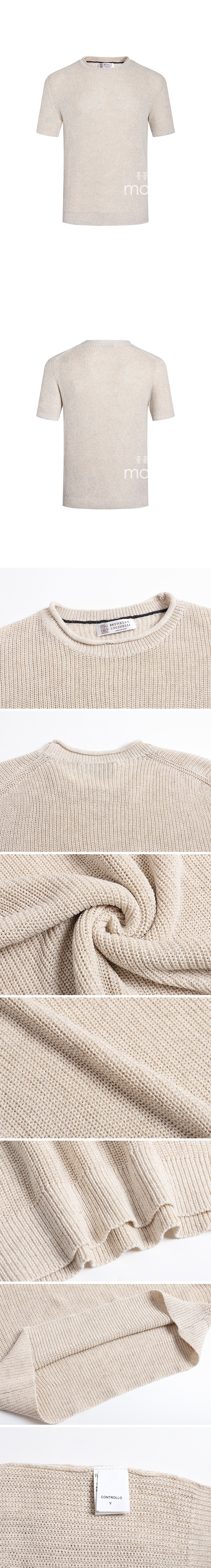 [홍콩명품.Brunello Cucinelli ] 브루넬로 쿠치넬리 25SS 로고 니트 반팔 티셔츠 (베이지), BM21446, JU, 명품레플리카,미러급,온라인쇼핑몰사이트