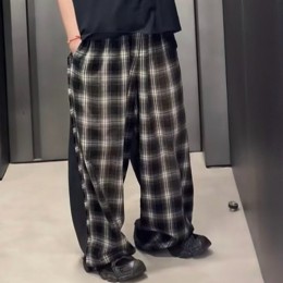[홍콩명품.BALENCIAGA] 발렌시아가 25SS 로고 체크패턴 오버핏 팬츠 바지 (블랙), BM21490, JU, 명품레플리카,미러급,온라인쇼핑몰사이트
