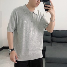 [홍콩명품.CELINE] 셀린느 25SS 로고 자수 카라 니트 반팔 티셔츠 (그레이), BM21563, JQ, 명품레플리카,미러급,온라인쇼핑몰사이트