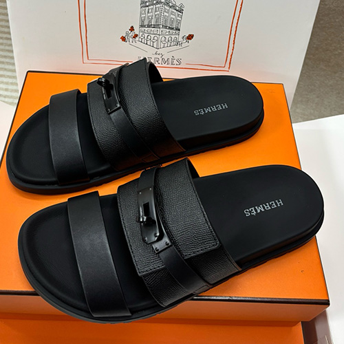 [홍콩명품.Hermes] 에르메스 25SS 로고 레더 가죽 샌들 슬리퍼 (블랙), SE5315, H3, 명품스니커즈,운동화,구두,로퍼,하이탑,신발