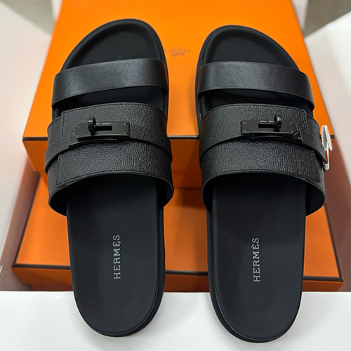 [홍콩명품.Hermes] 에르메스 25SS 로고 레더 가죽 샌들 슬리퍼 (블랙), SE5321, H3, 명품스니커즈,운동화,구두,로퍼,하이탑,신발