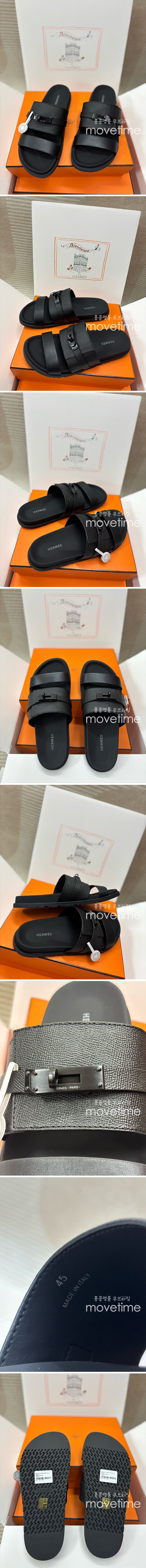[홍콩명품.Hermes] 에르메스 25SS 로고 레더 가죽 샌들 슬리퍼 (블랙), SE5321, H3, 명품스니커즈,운동화,구두,로퍼,하이탑,신발