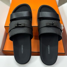 [홍콩명품.Hermes] 에르메스 25SS 로고 레더 가죽 샌들 슬리퍼 (블랙), SE5321, H3, 명품스니커즈,운동화,구두,로퍼,하이탑,신발