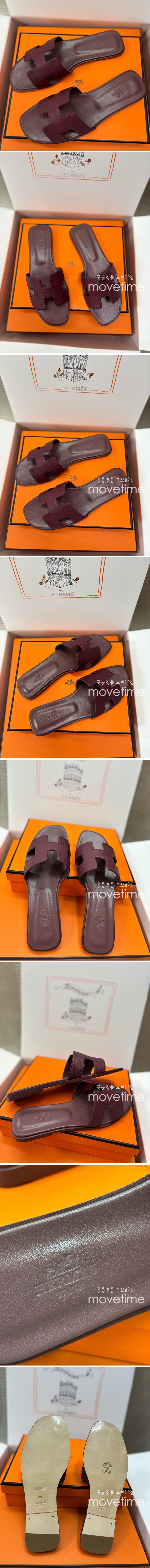 [홍콩명품.Hermes] 에르메스 25SS 로고 여성 레더 가죽 샌들 슬리퍼 (와인), SE5325, H3, 명품스니커즈,운동화,구두,로퍼,하이탑,신발