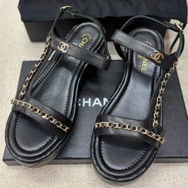 [홍콩명품.CHANEL] 샤넬 25SS 로고 여성 레더 가죽 굽 샌들 (블랙-금장), SE5332, H3, 명품스니커즈,운동화,구두,로퍼,하이탑,신발