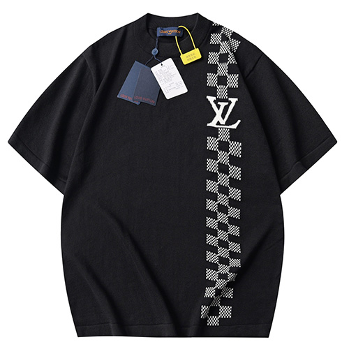 [홍콩명품.LOUIS VUITTON] 루이비통 25SS 로고 니트 반팔 티셔츠 (블랙), BM21692, JU, 레플리카의류,미러급사이트