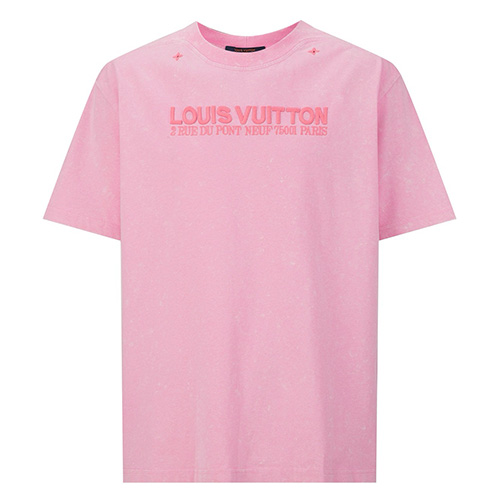 [홍콩명품.LOUIS VUITTON] 루이비통 25SS 로고 자수 워싱 반팔 티셔츠 (핑크), BM21703, JL, 레플리카의류,미러급사이트