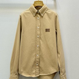 [홍콩명품,MIU MIU] 미우미우 25SS 로고 여성 남방 셔츠 (베이지), BM21763, COCO, 레플리카의류,미러급사이트