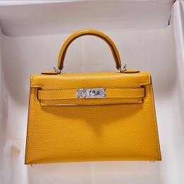 [홍콩명품.Hermes] 에르메스 25SS 로고 Mini Kelly 2.0 램스킨 토트백 핸드백 (노랑-은장), BGM5060, BDA, 홍콩명품가방,명품쇼핑몰,크로스백,핸드백,구매대행